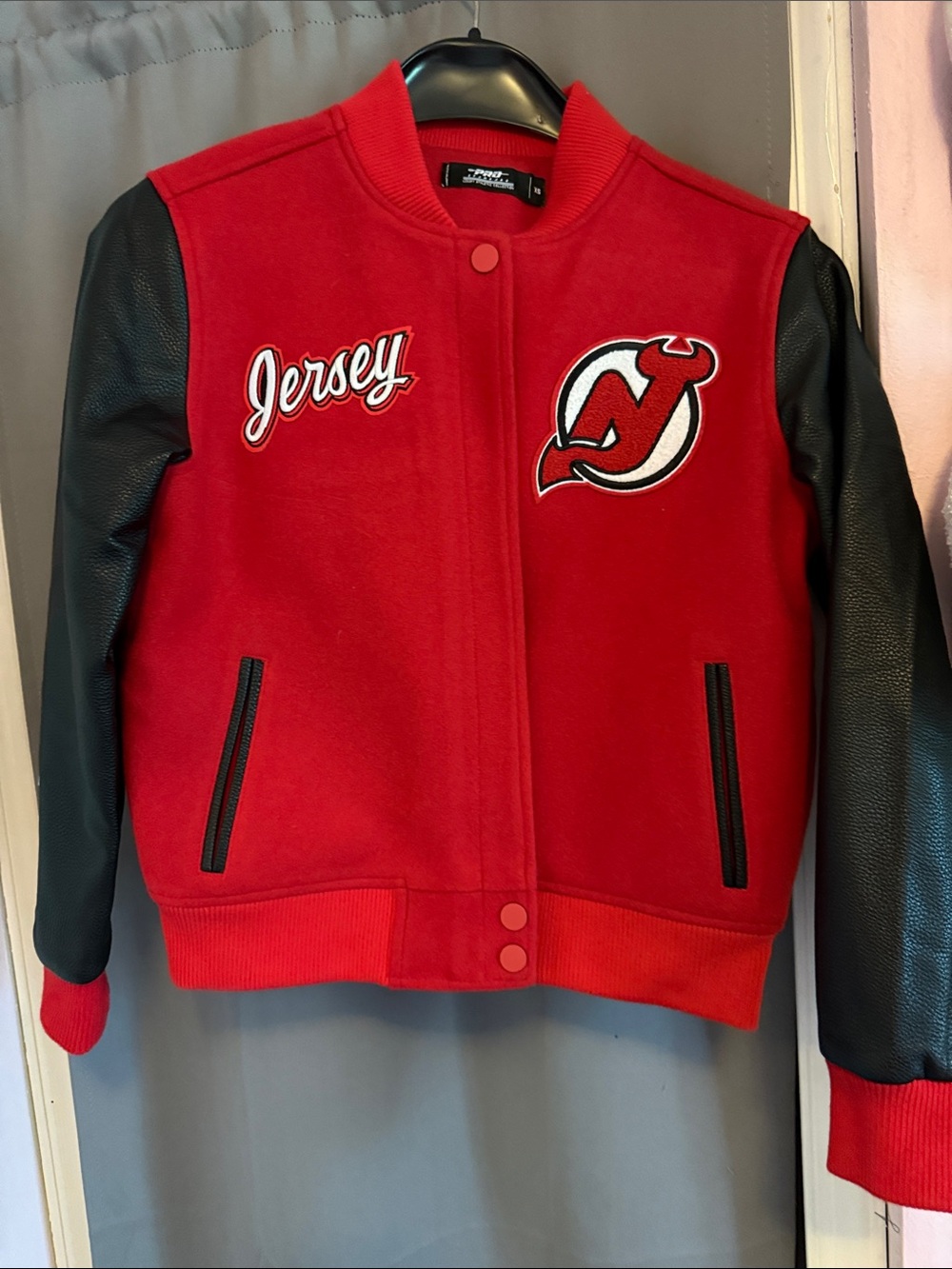 Red and Black Varsity Jacket with Jersey Patch